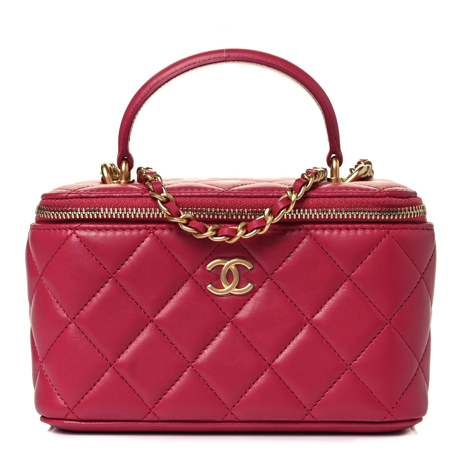 Chanel Lambskin Quilted Small Top Handle Vanity Case With Chain Dark Pink 1 of 10
