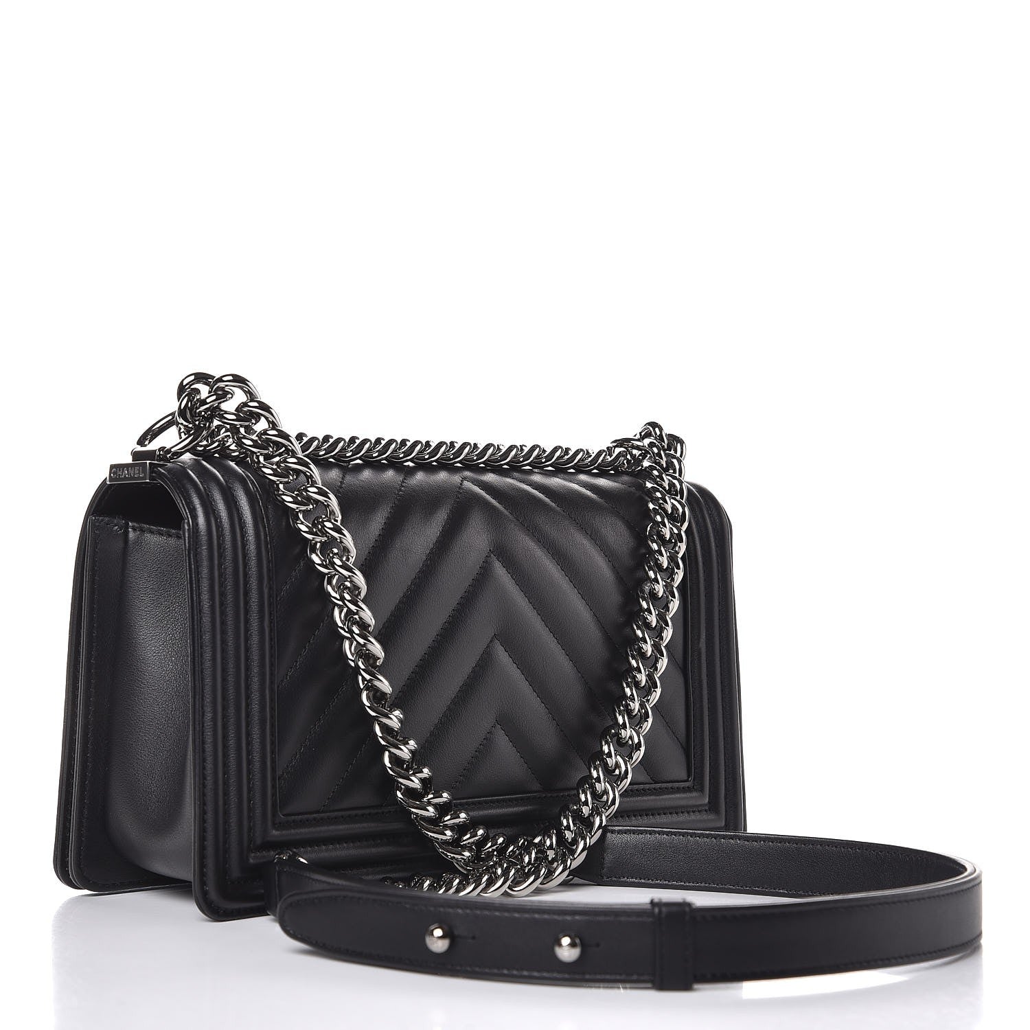 Chanel Calfskin Chevron Quilted Medium Boy Flap Black 3 of 8