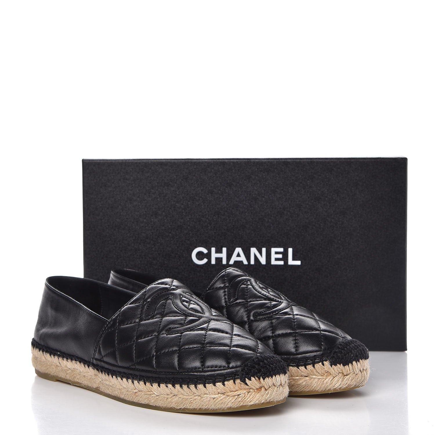 Chanel Lambskin Quilted CC Espadrilles 38 Black 11 of 11