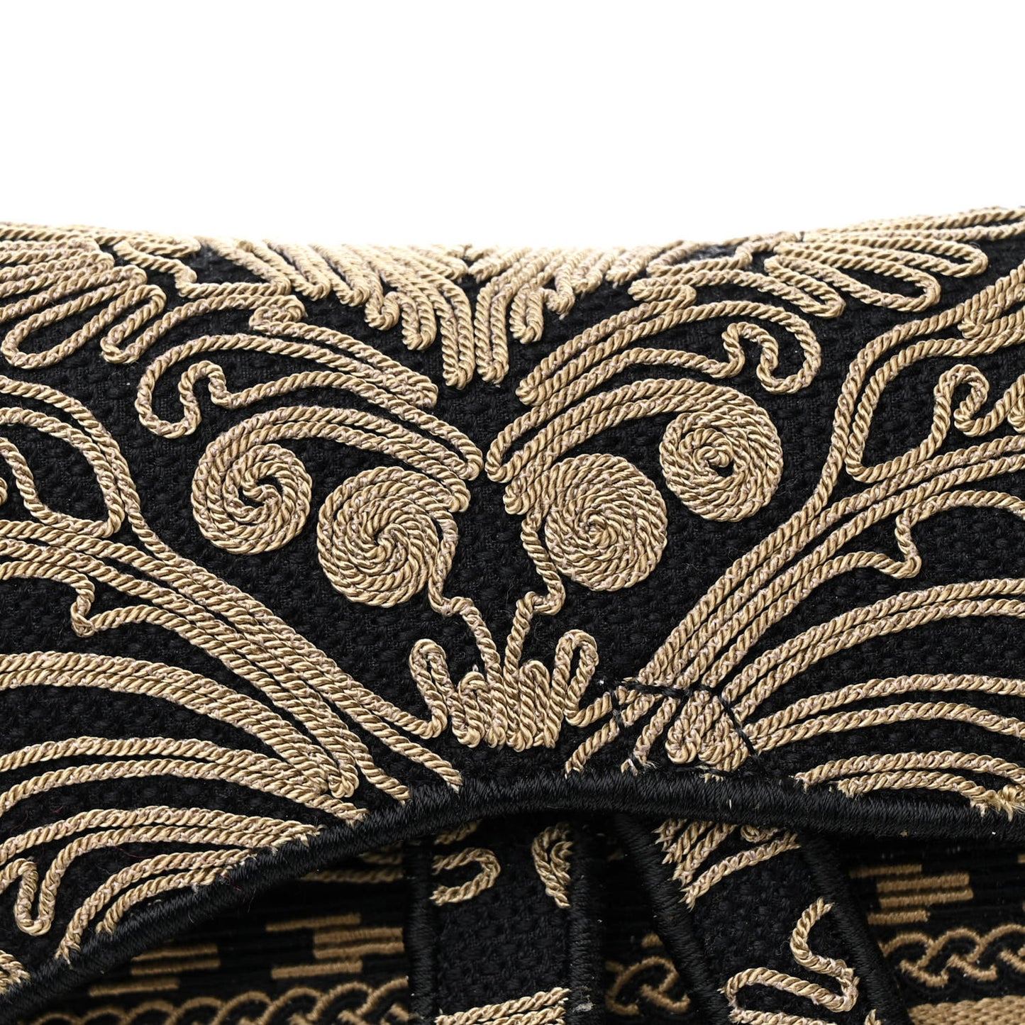 Canvas Embroidered Ornamental Cornely Saddle Bag Black Beige