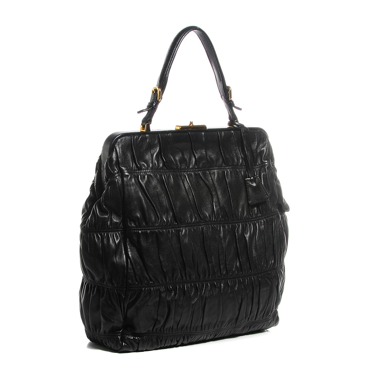 Prada Nappa Dressy Gaufre Framed Tote Black 3 of 9