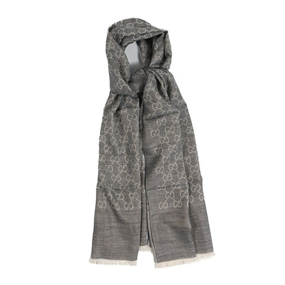 Gucci Wool Silk GG Monogram GGNat Scarf Lead 1 of 4