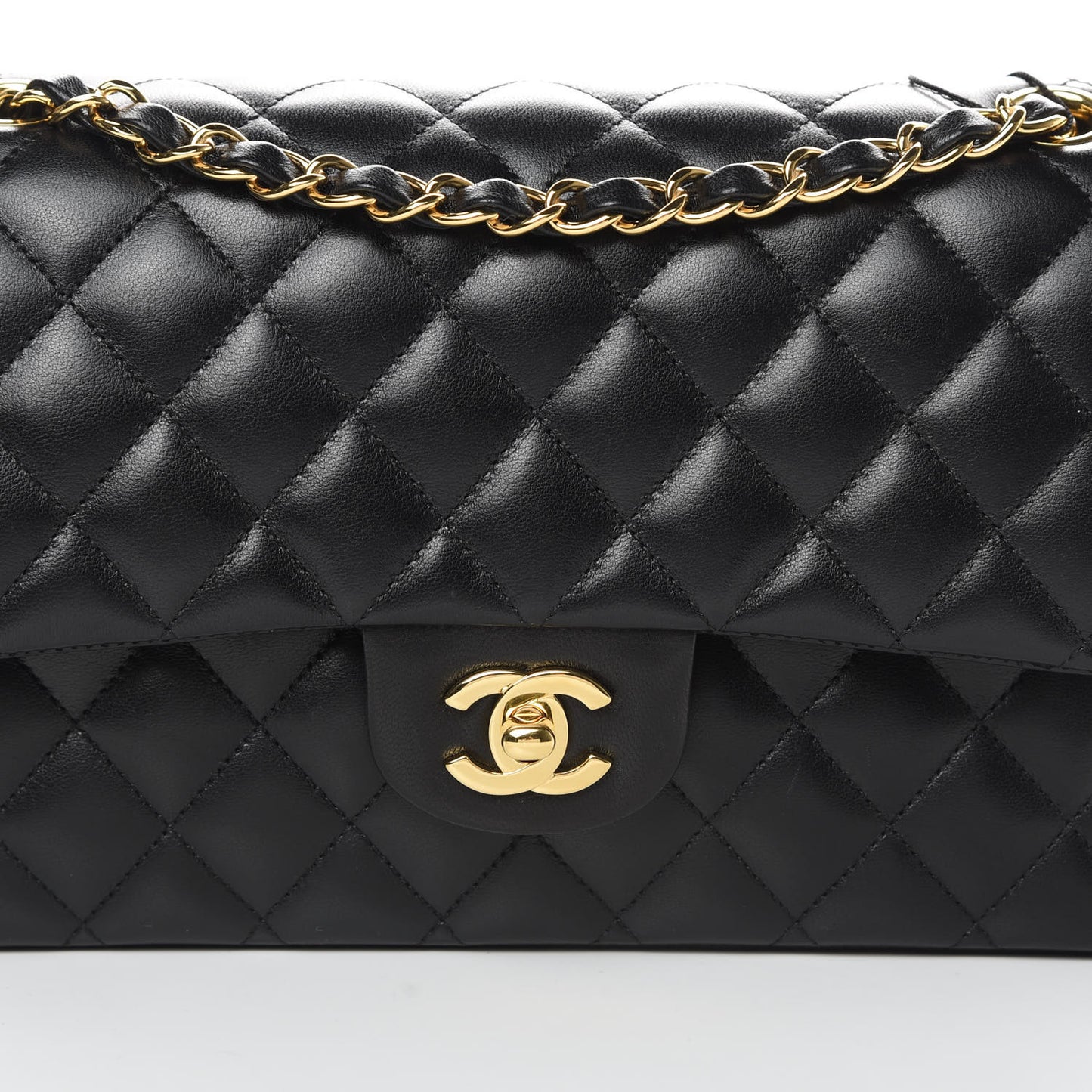 Lambskin Quilted Medium Double Flap Black