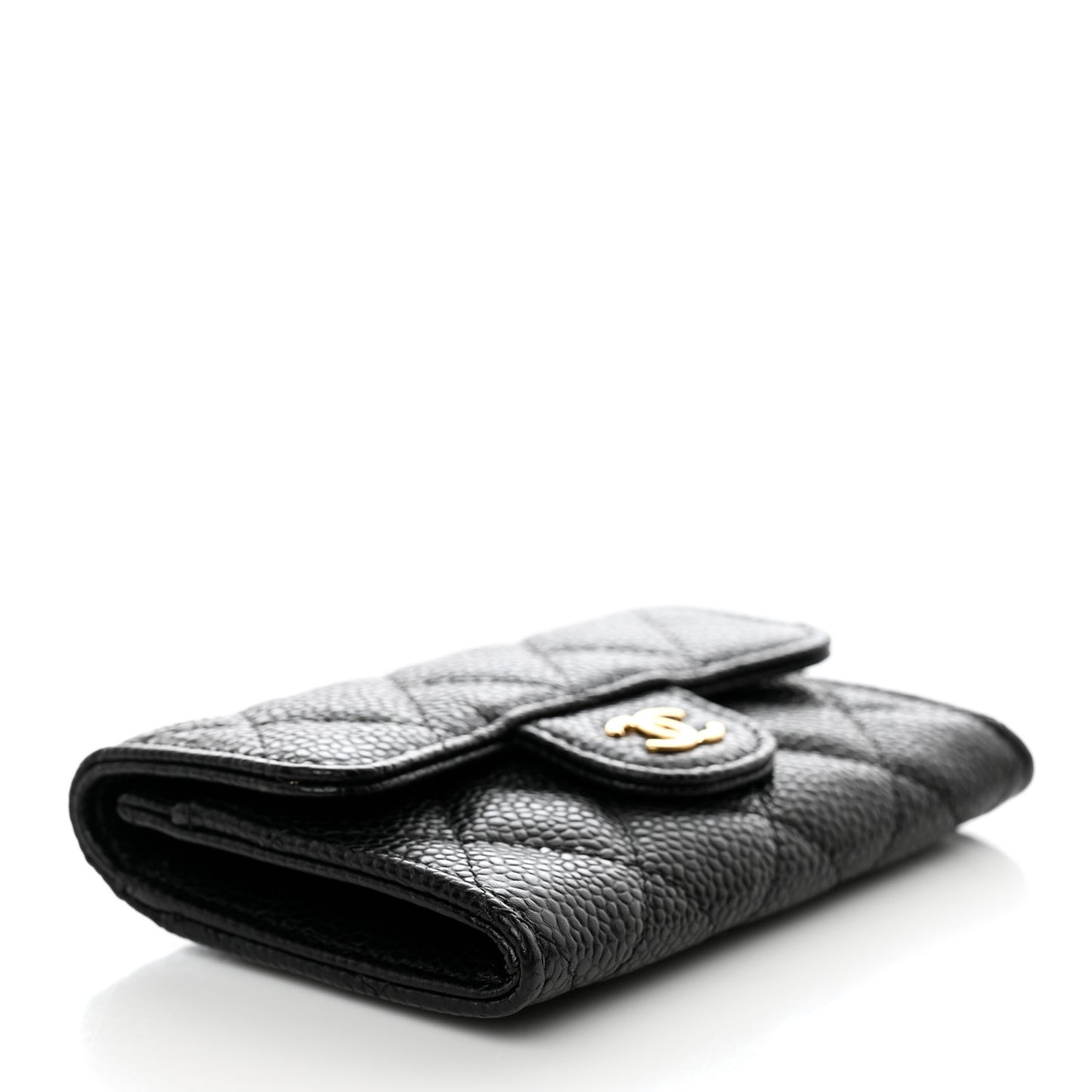 Caviar Quilted Flap Card Holder Wallet Black