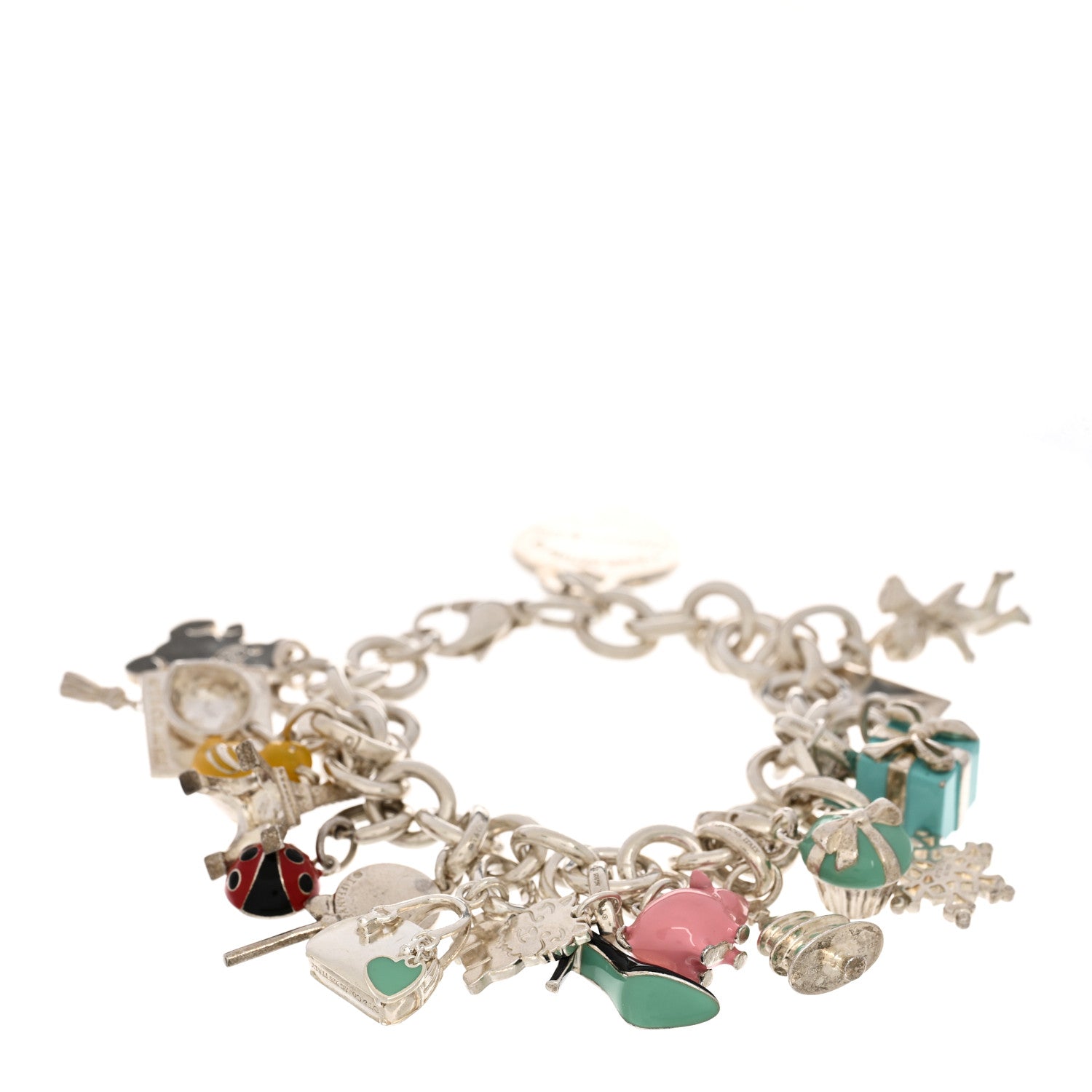 Tiffany Sterling Silver Enamel 18 Charm Bracelet Multicolor 2 of 3