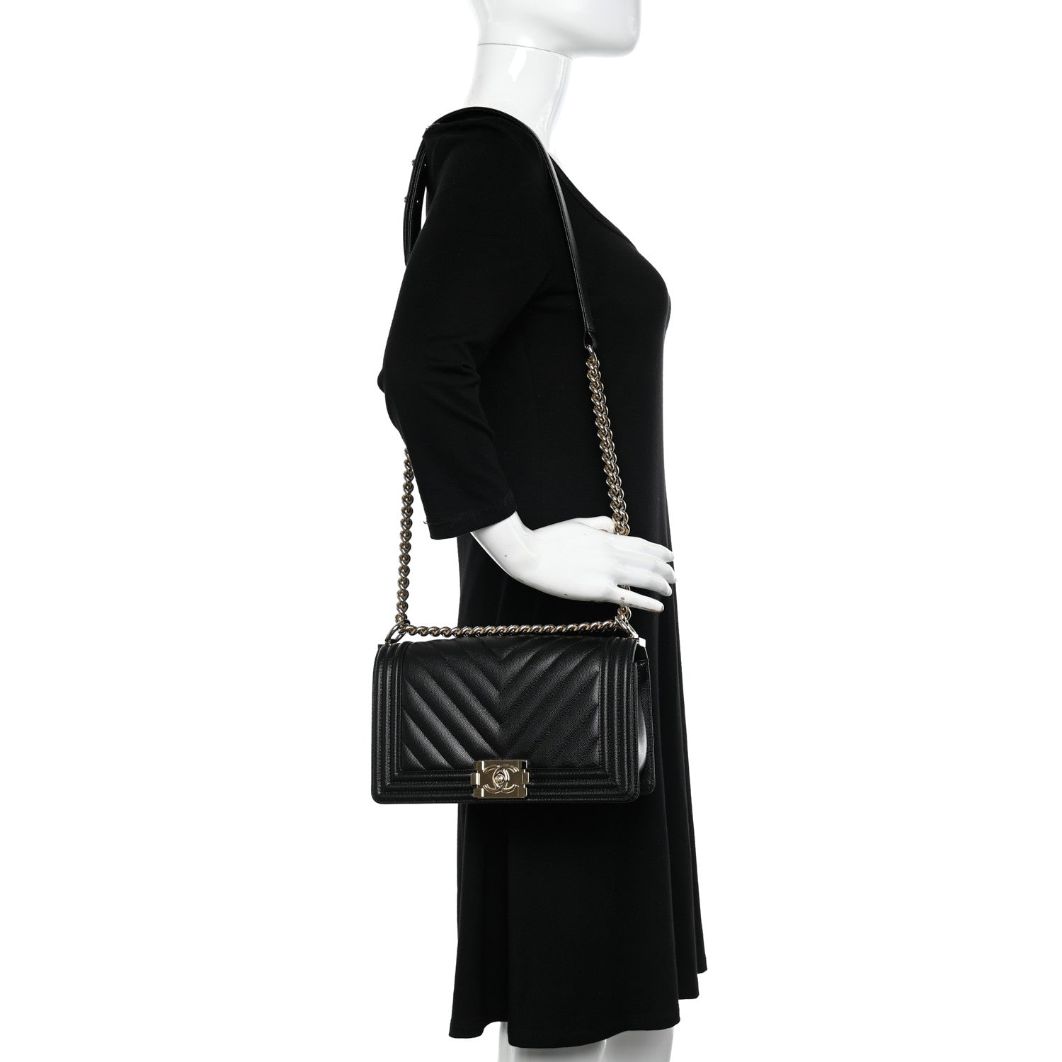 Chanel Caviar Chevron Quilted Medium Boy Flap Black 2 of 12