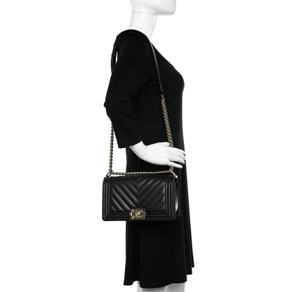 Chanel Caviar Chevron Quilted Medium Boy Flap Black 2 of 12