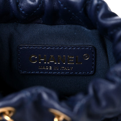 Chanel Calfskin Quilted Pearl Mini About Pearls Drawstring Bucket Bag Navy 6 of 10