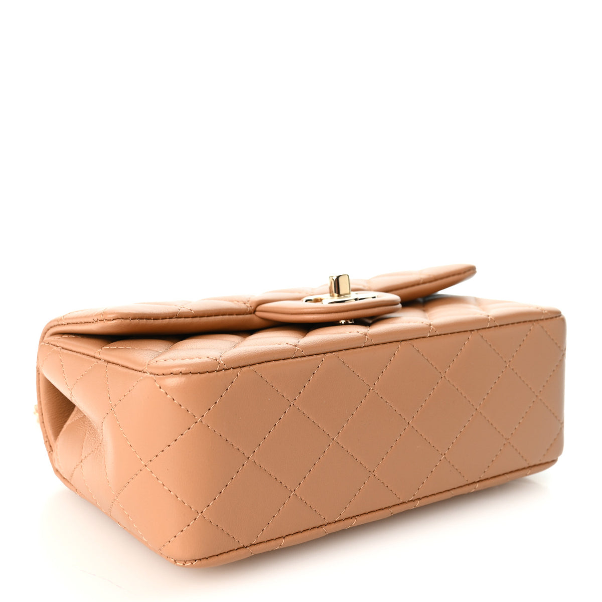 Chanel Lambskin Quilted Mini Top Handle Rectangular Flap Dark Beige 4 of 10