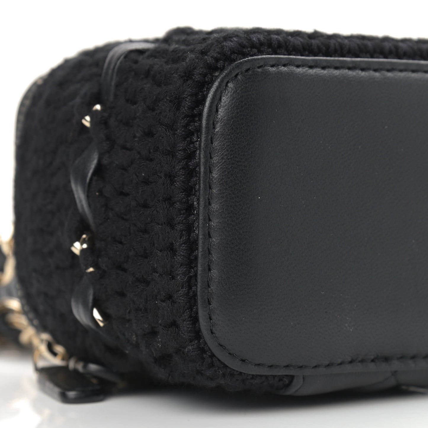 Lambskin Crochet Small Vanity Case With Chain Black