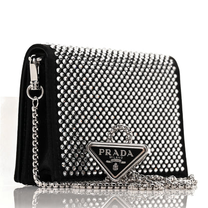 Prada Satin Crystal Metal Triangle Logo Card Holder With Strap Cristal 2 of 7