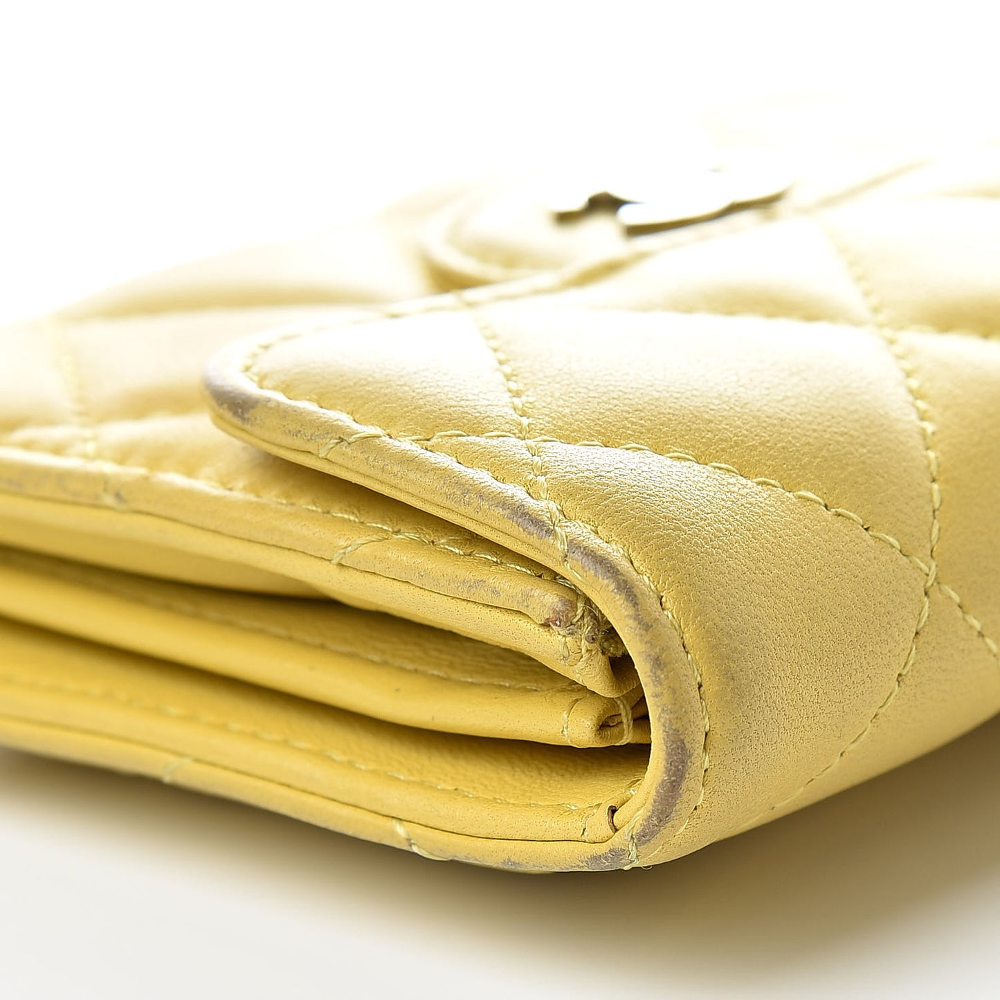 Lambskin Quilted Flap Card Holder Yellow