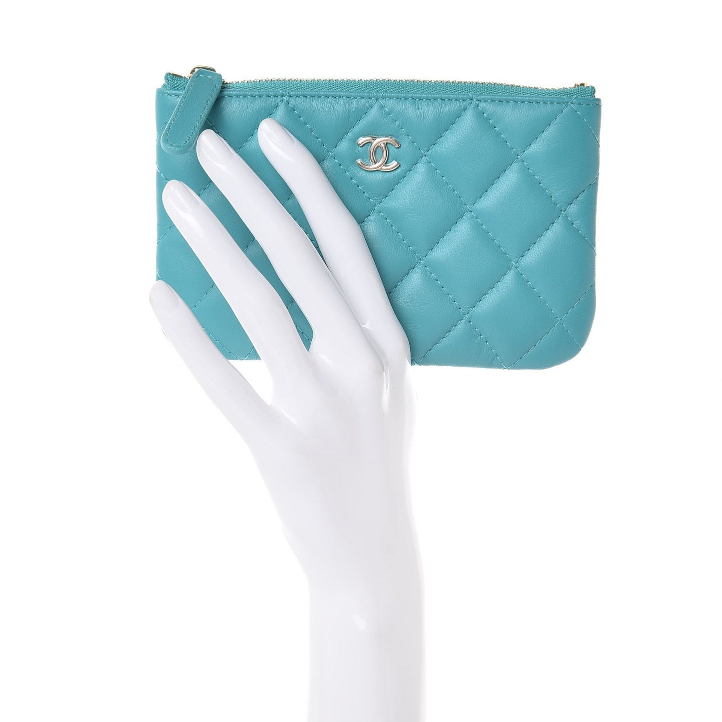 Lambskin Quilted Small Cosmetic Case Turquoise