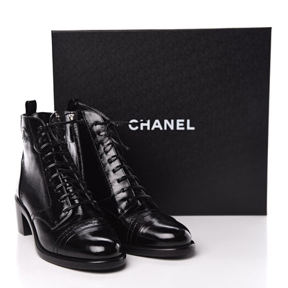 Chanel Shiny Lambskin Lace Up Combat Short Boots 39.5 Black 9 of 9