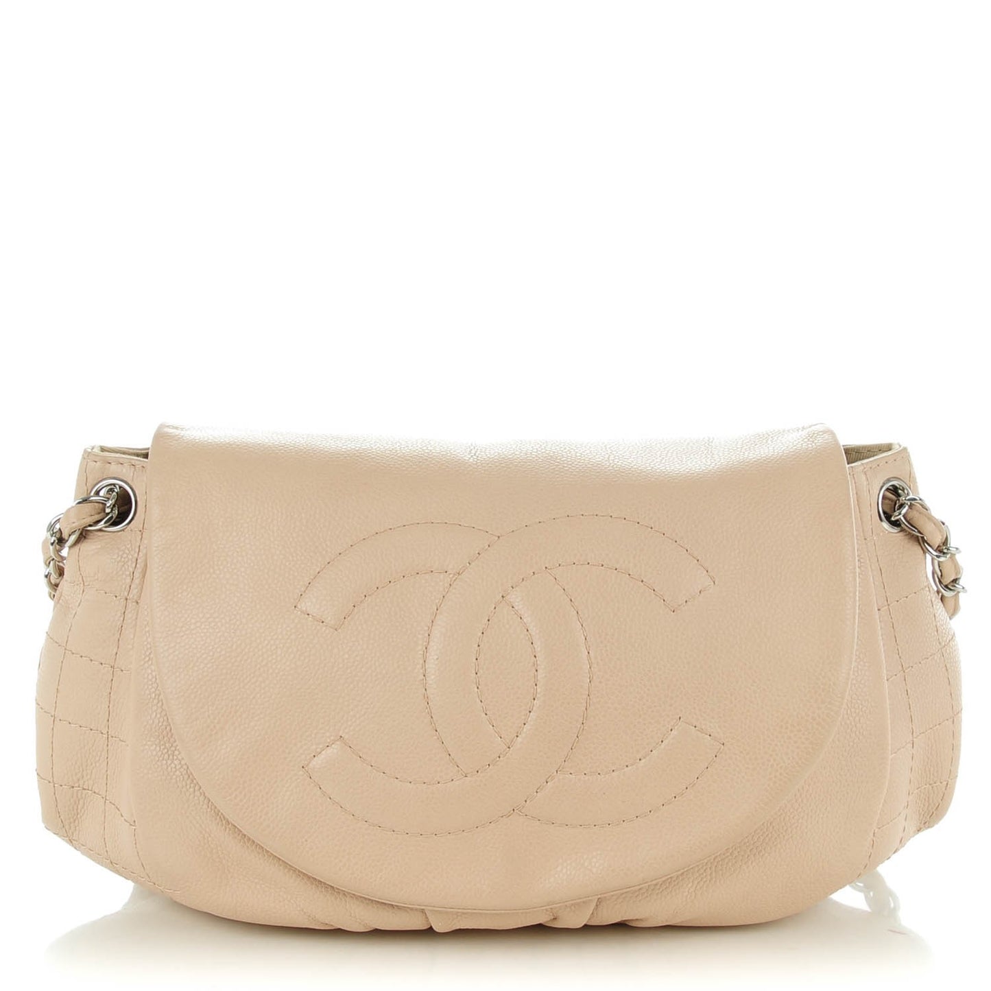 Caviar Half Moon Large Flap Beige Clair