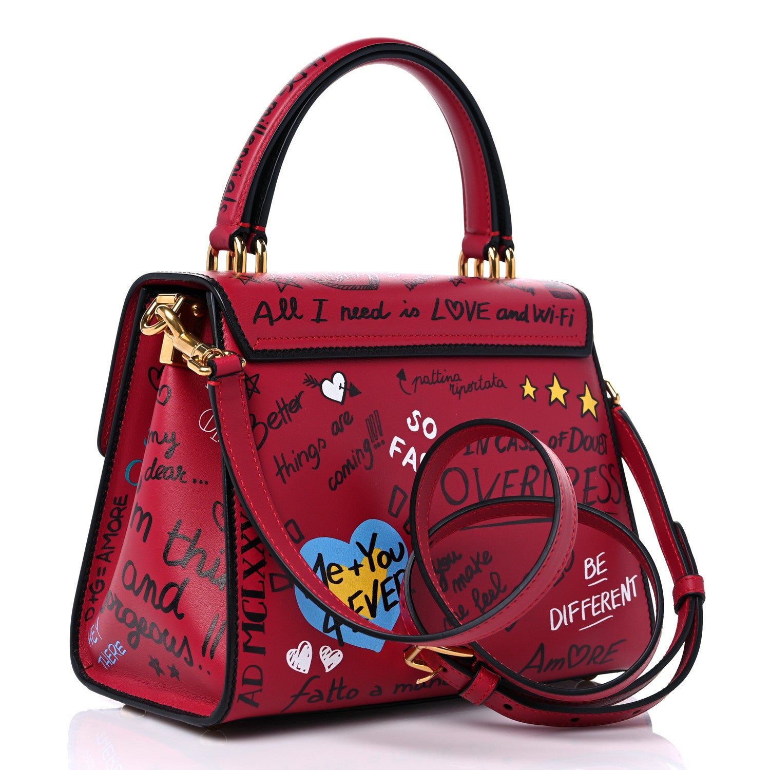 Dolce & Gabbana Calfskin Graffiti Printed Welcome Satchel Rosso Multicolor 3 of 8