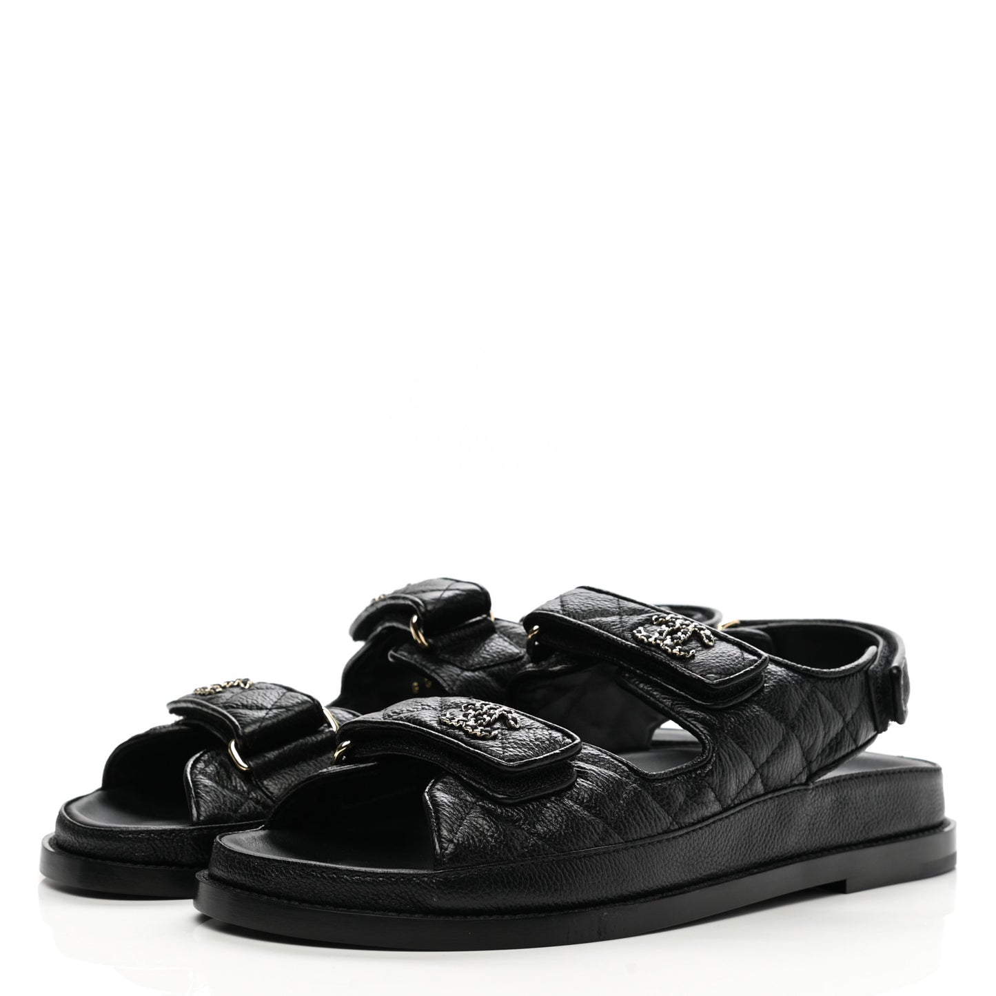 Grained Calfskin Velcro Dad Sandals 38.5 Black