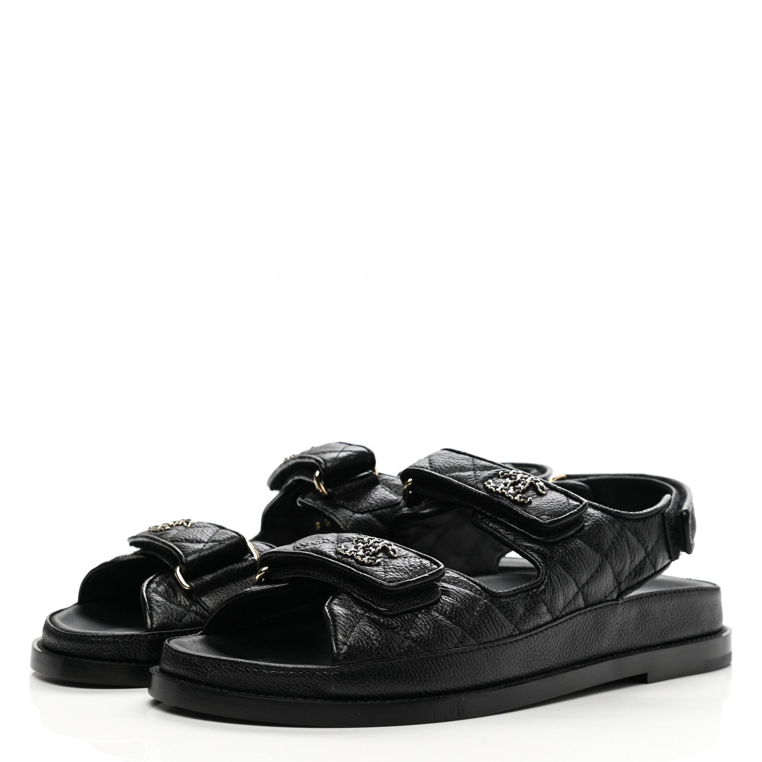 Chanel Grained Calfskin Velcro Dad Sandals 38.5 Black 3 of 9