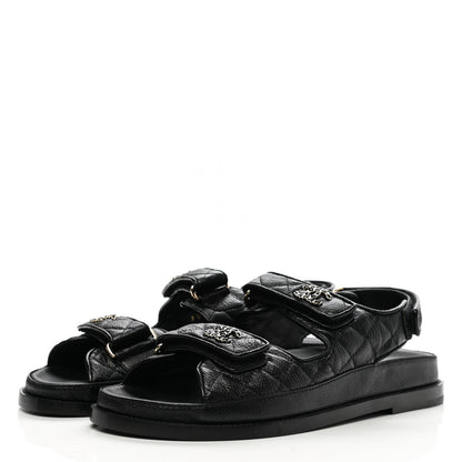Chanel Grained Calfskin Velcro Dad Sandals 38.5 Black 3 of 9
