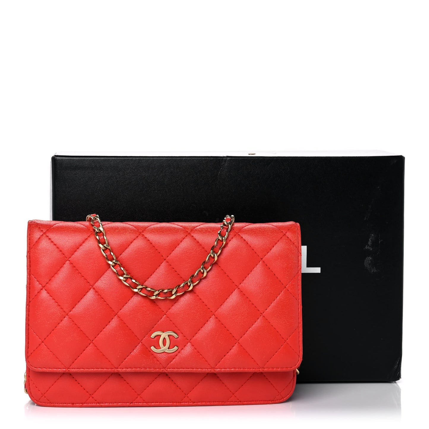 Lambskin Quilted Wallet On Chain WOC Light Red