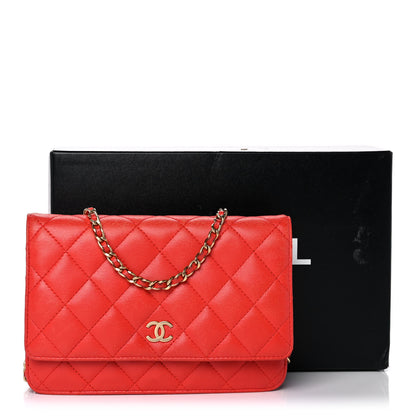 Chanel Lambskin Quilted Wallet On Chain WOC Light Red 11 of 11