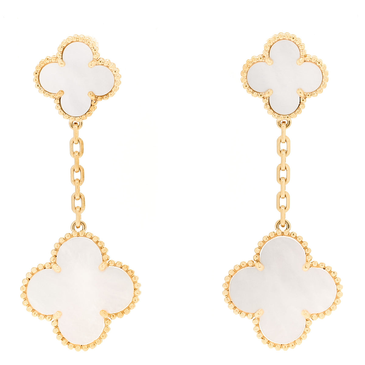 18K Yellow Gold Mother of Pearl 2 Motifs Magic Alhambra Earrings