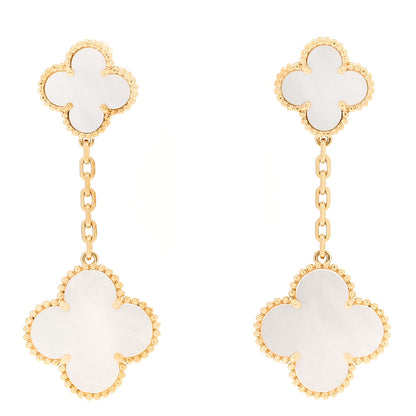 Van Cleef & Arpels 18K Yellow Gold Mother of Pearl 2 Motifs Magic Alhambra Earrings 1 of 5