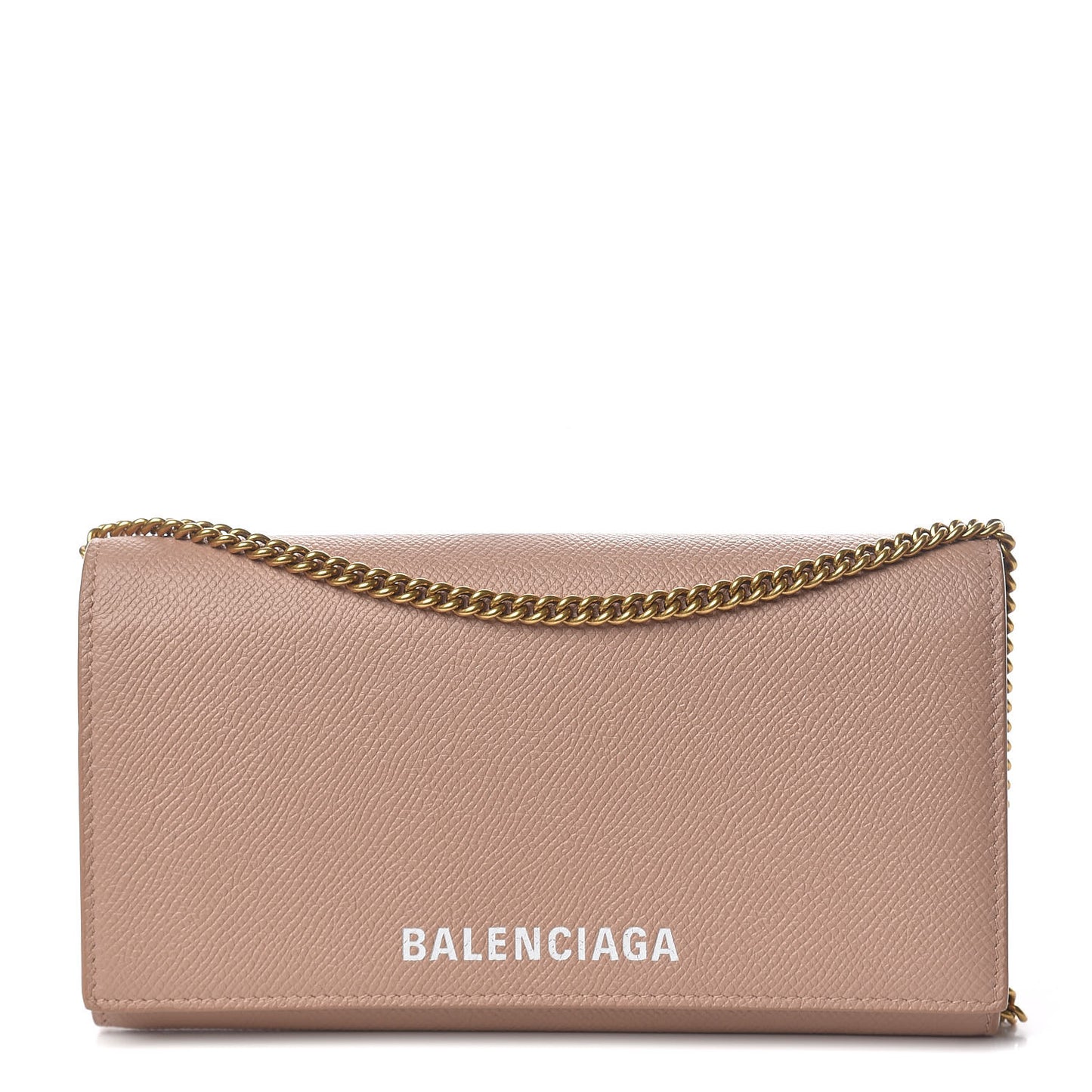 Signature Grained Calfskin Logo Ville Continental Wallet on Chain Beige