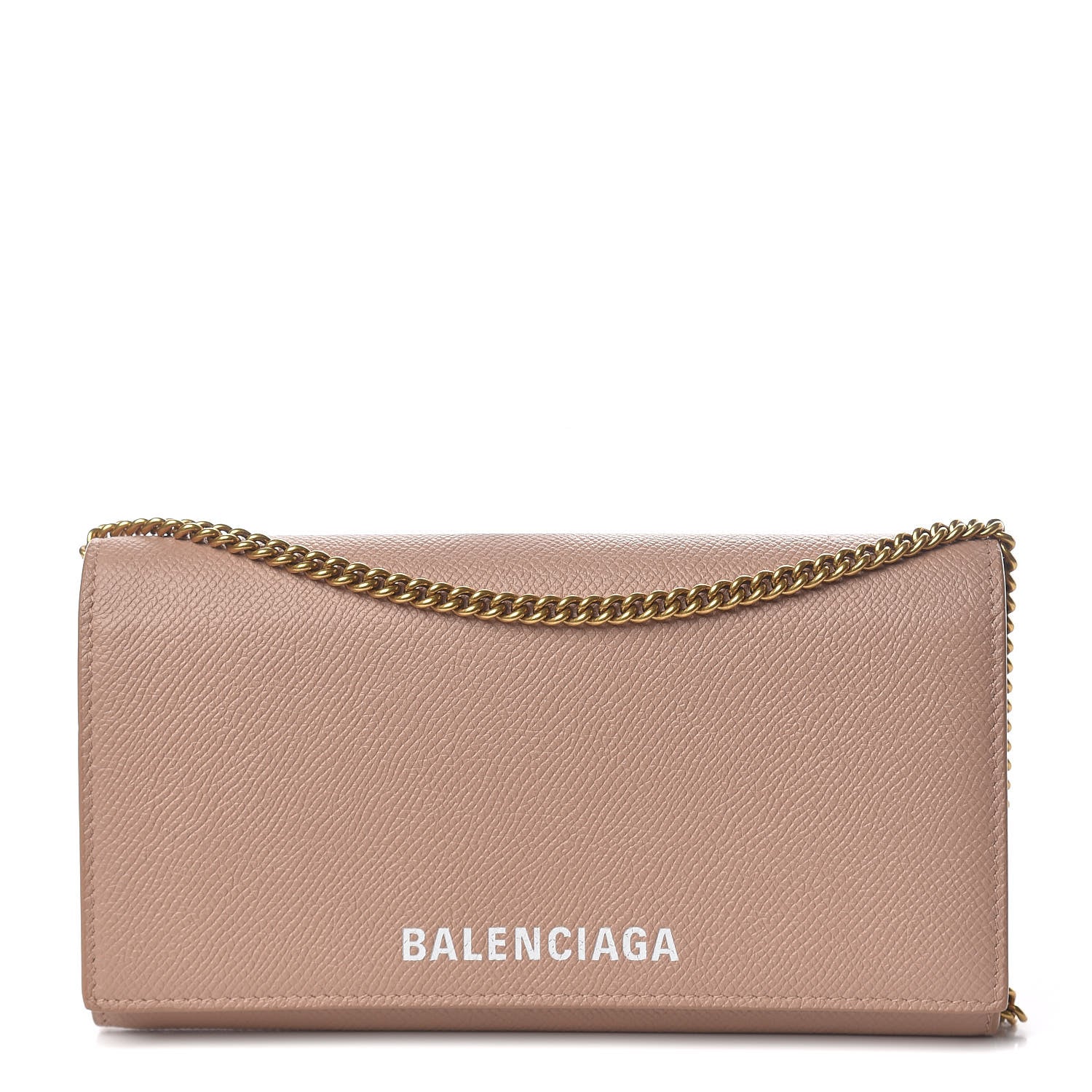 Balenciaga Signature Grained Calfskin Logo Ville Continental Wallet on Chain Beige 1 of 11