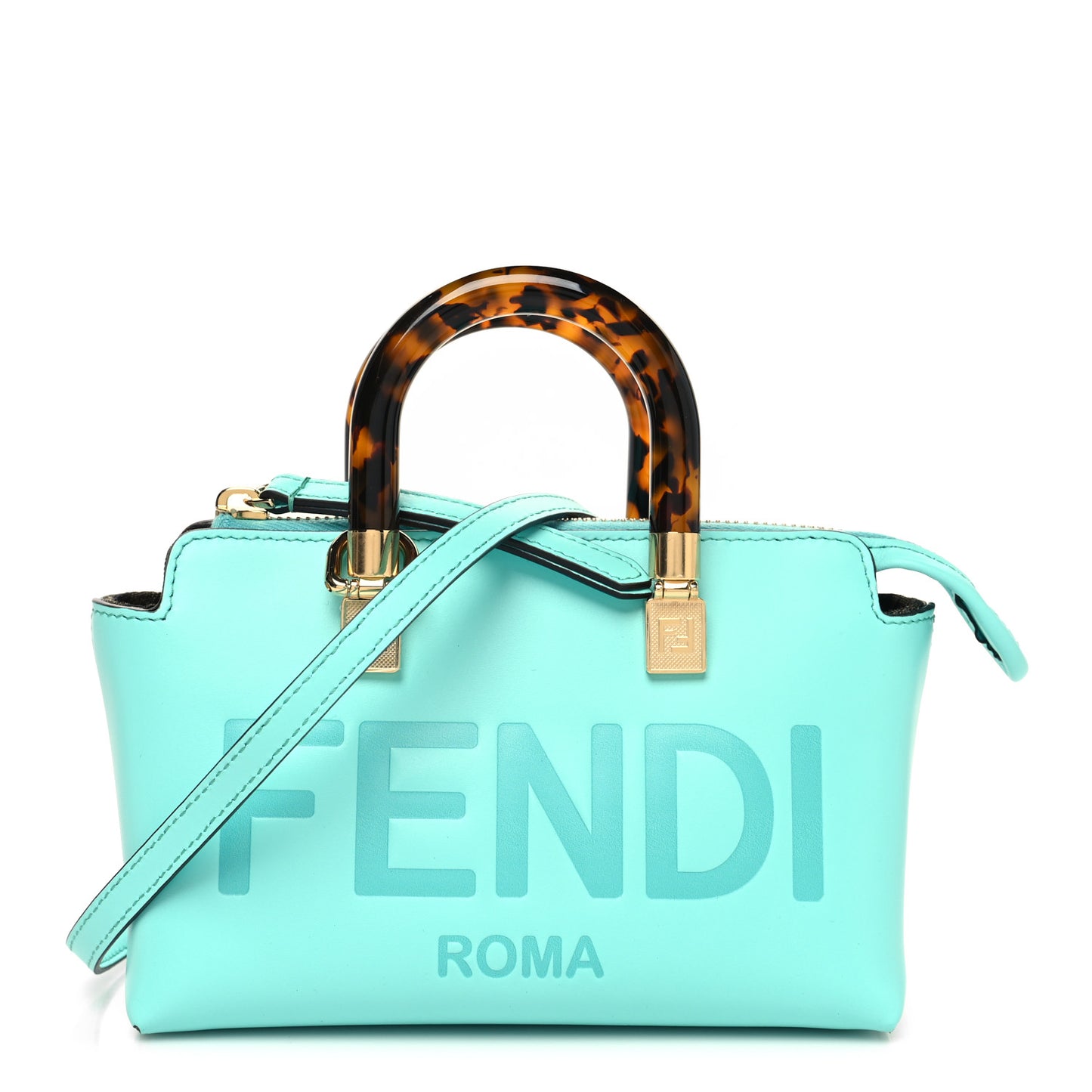 Vitello King Plexiglass Logo Embossed Mini By The Way Top Handle Boston Bag Spring Turquoise