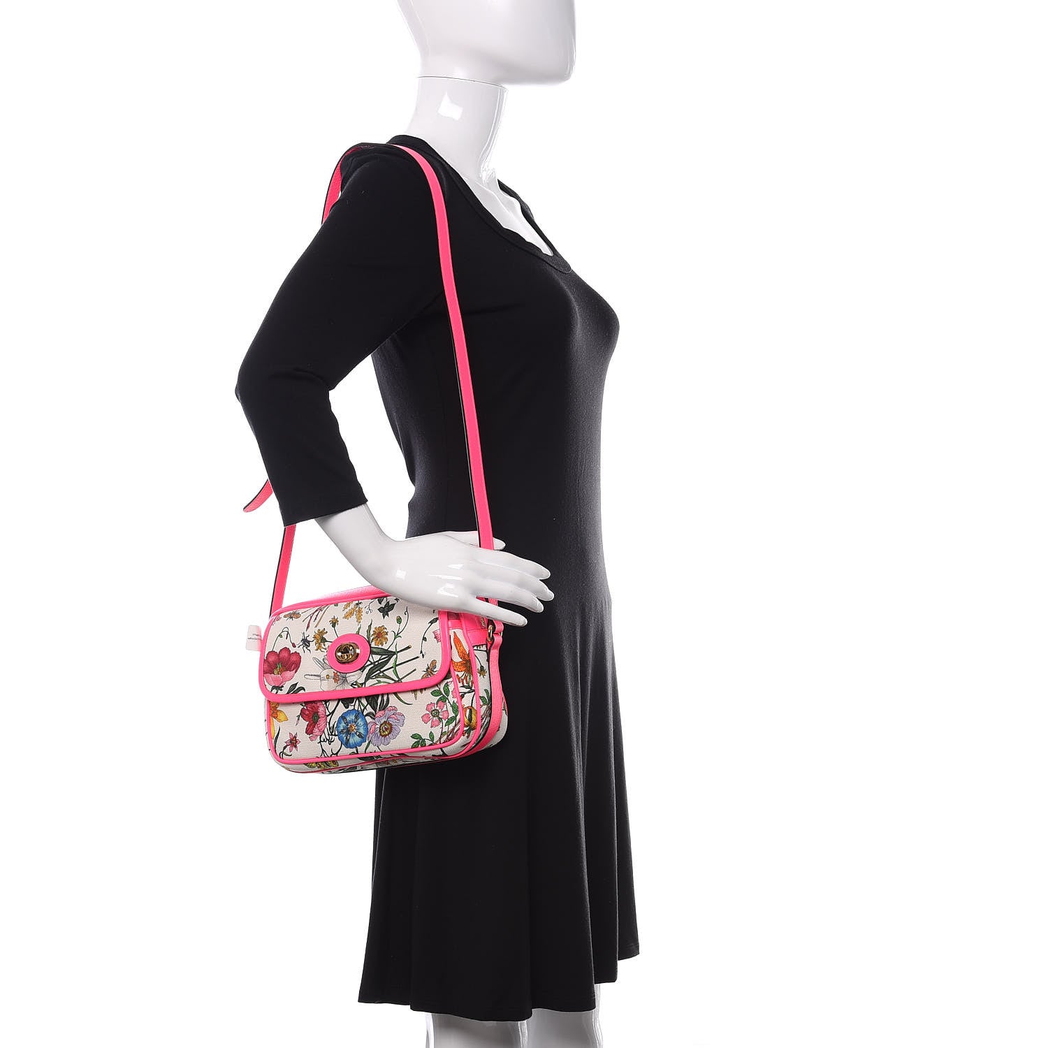 Gucci Canvas Flora Floral Shoulder Bag White Fuchsia Fluo 2 of 9