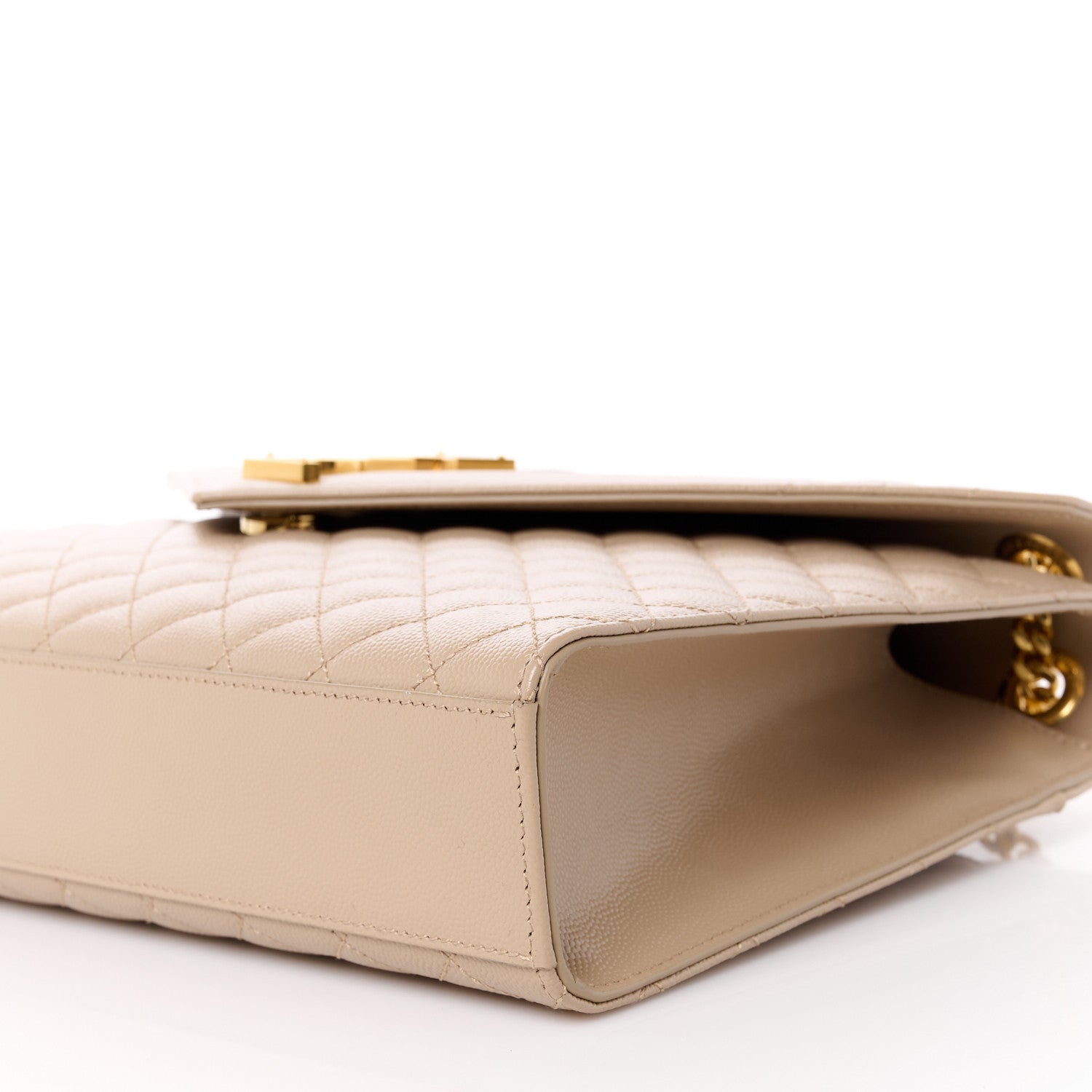 Saint Laurent Grain De Poudre Mixed Matelasse Large Triquilt Monogram Satchel Dark Beige 11 of 11