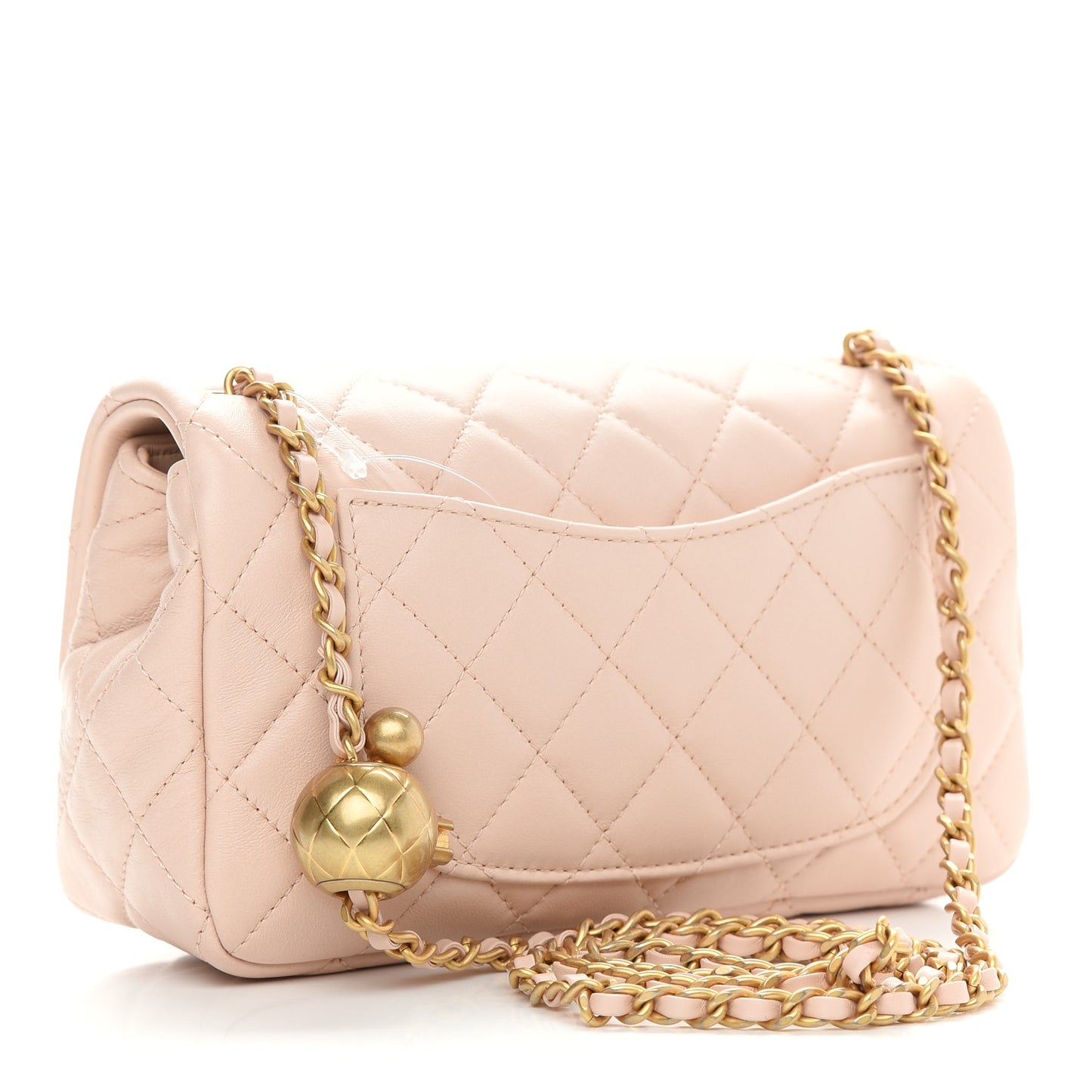 Lambskin Quilted Mini Rectangular Pearl Crush Flap Light Beige