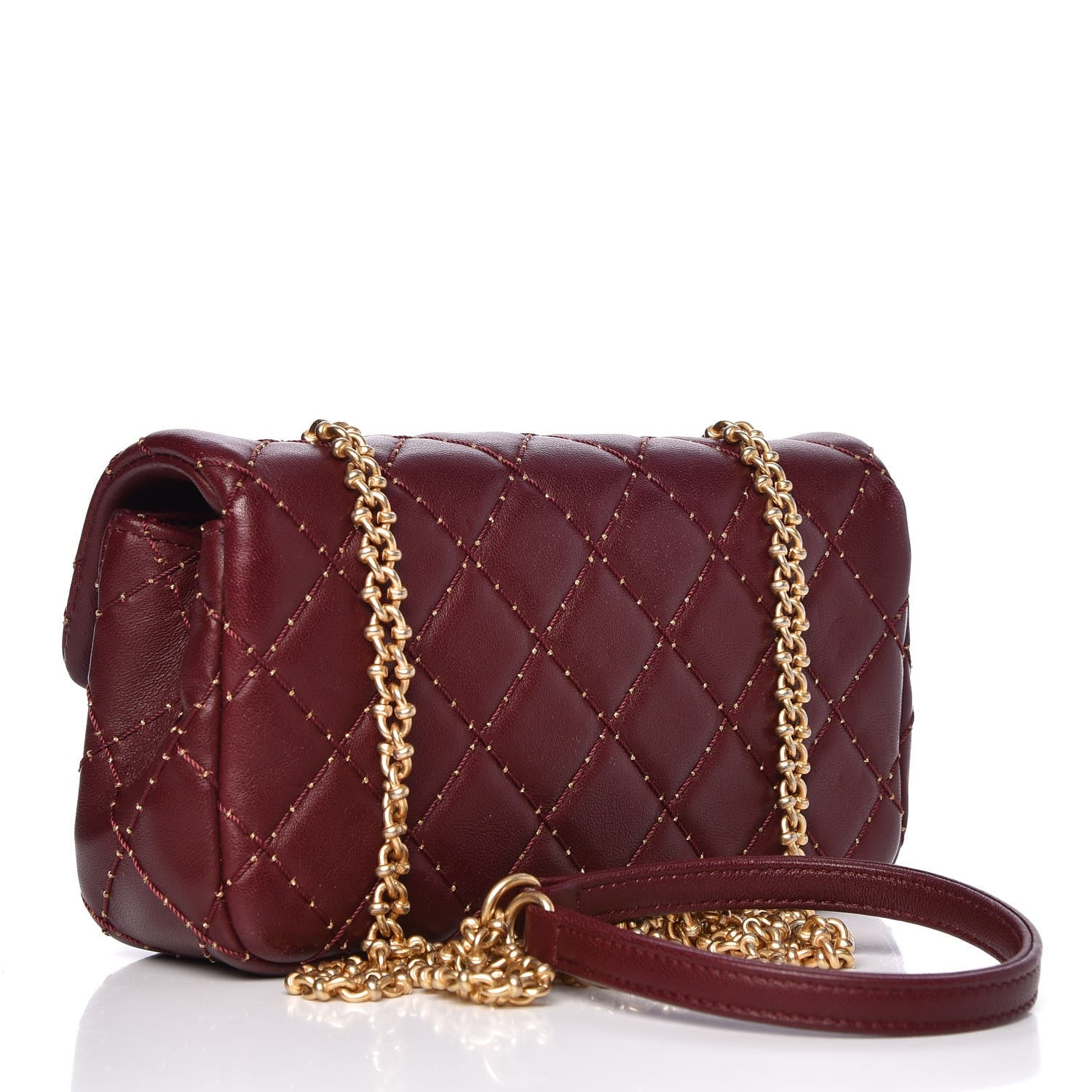 Chanel Lambskin Quilted Extra Mini Studded Flap Burgundy 3 of 7
