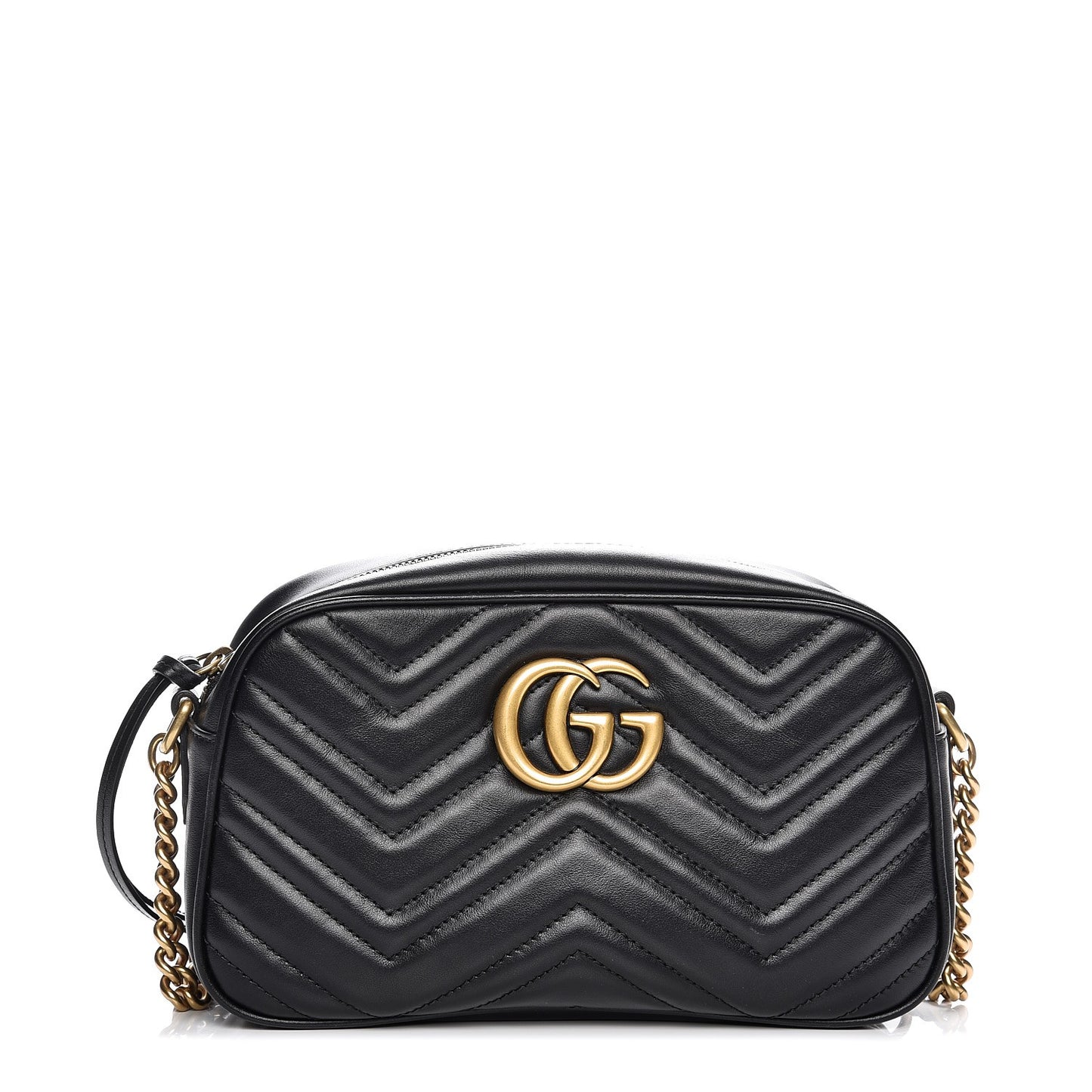 Calfskin Matelasse Small GG Marmont Chain Shoulder Bag Black