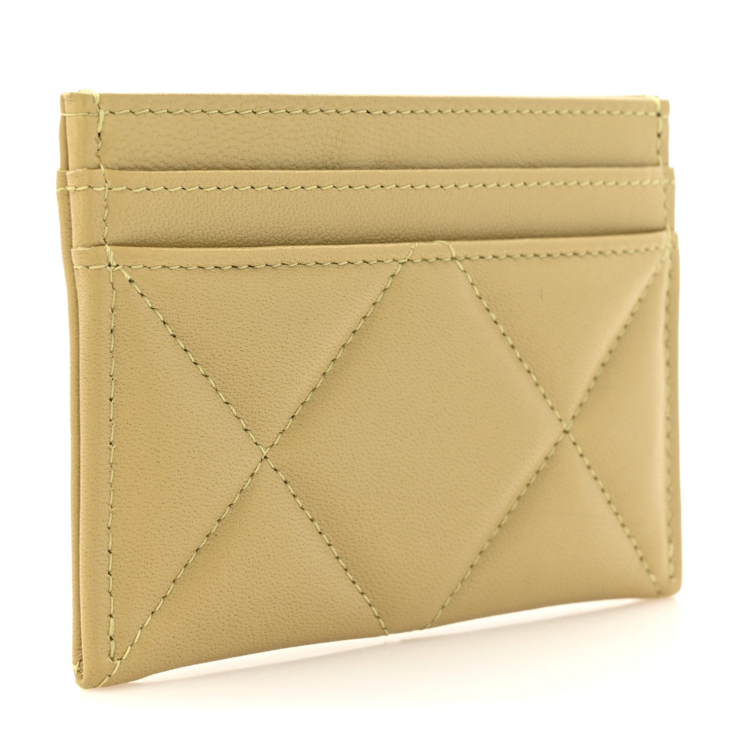 Lambskin Quilted Chanel 19 Card Holder Light Green