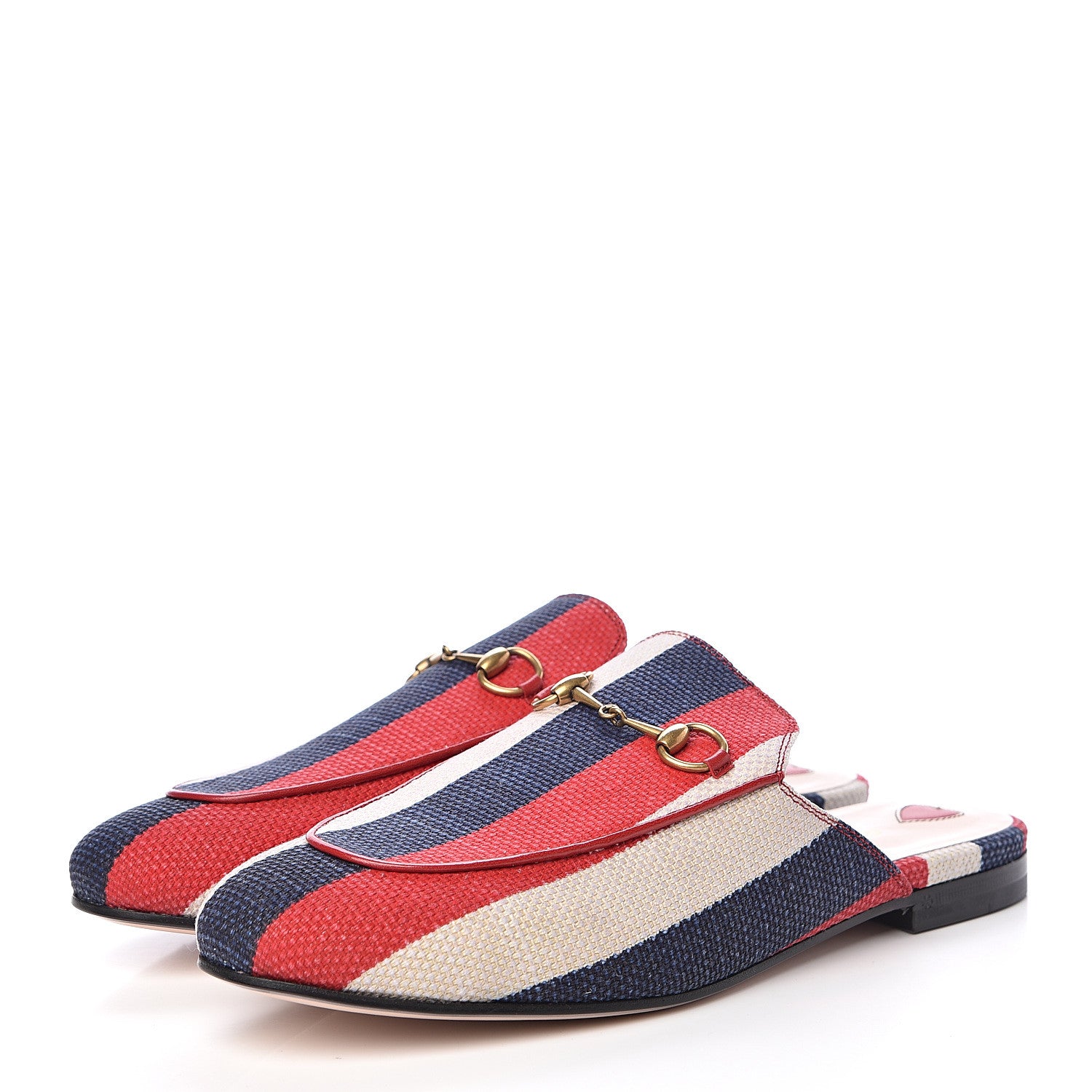 Gucci Canvas Sylvie Stripe Womens Princetown Slippers 41 Mystic White Hibiscus Red Maritime 3 of 10