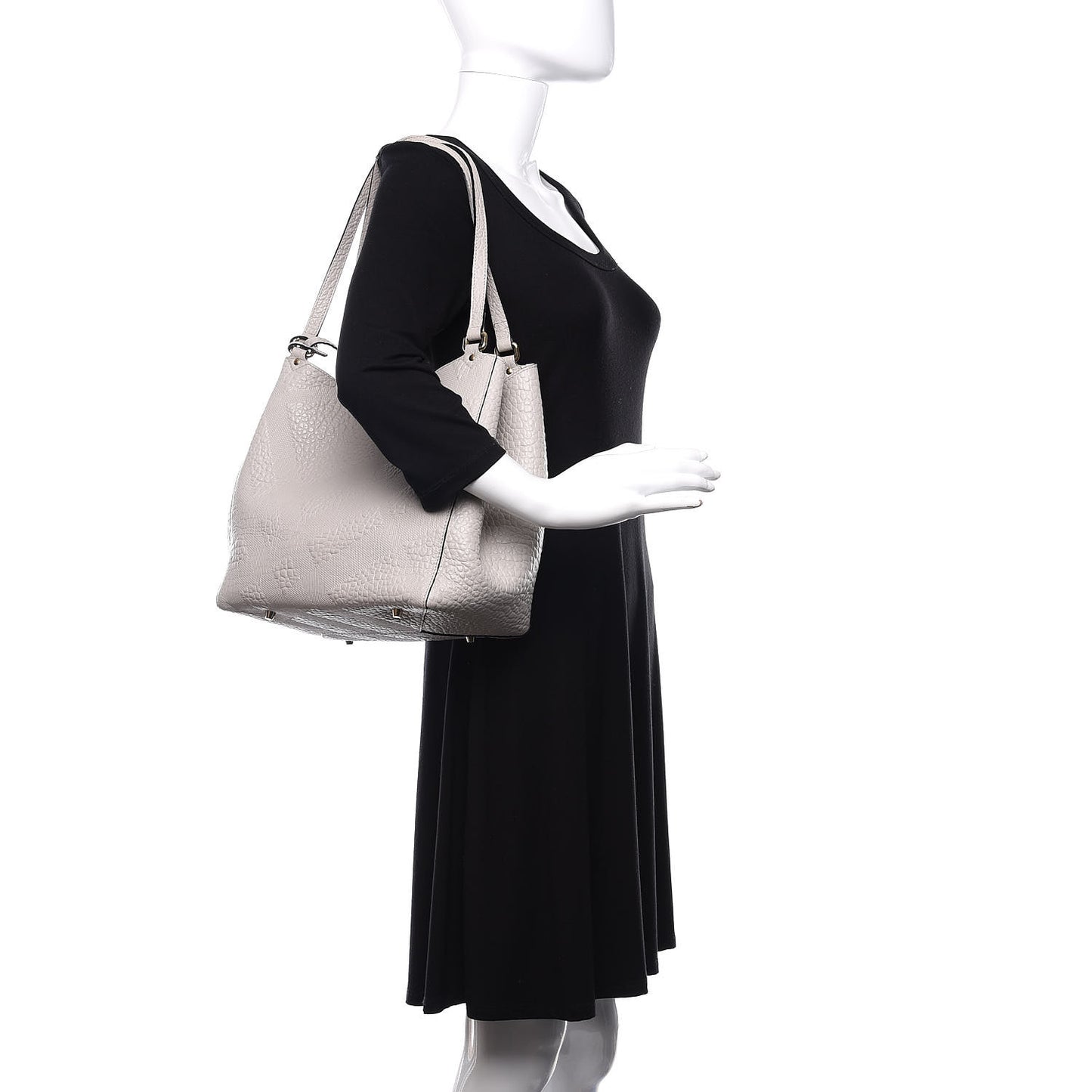 Signature Grain Calfskin Check Embossed Small Canterbury Tote Stone White