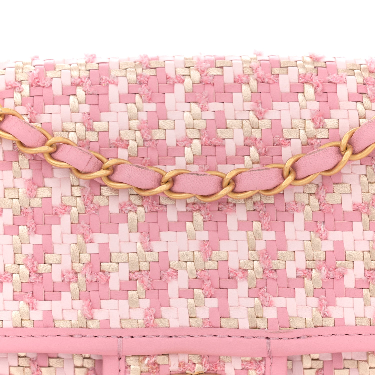 Chanel Metallic Lambskin Viscose Woven Flap Pink Gold 11 of 12