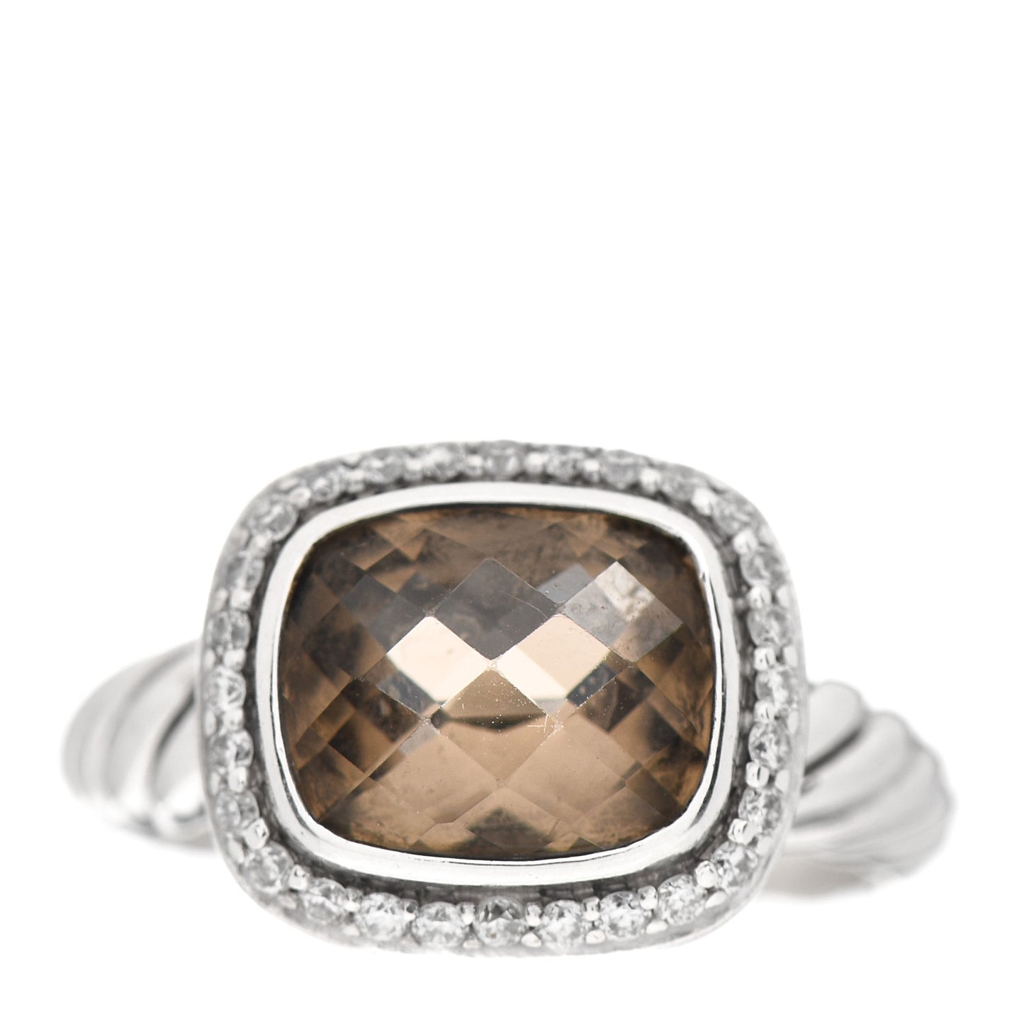 Sterling Silver Diamond Smoky Quartz 10mm Noblesse Ring 51 5.75