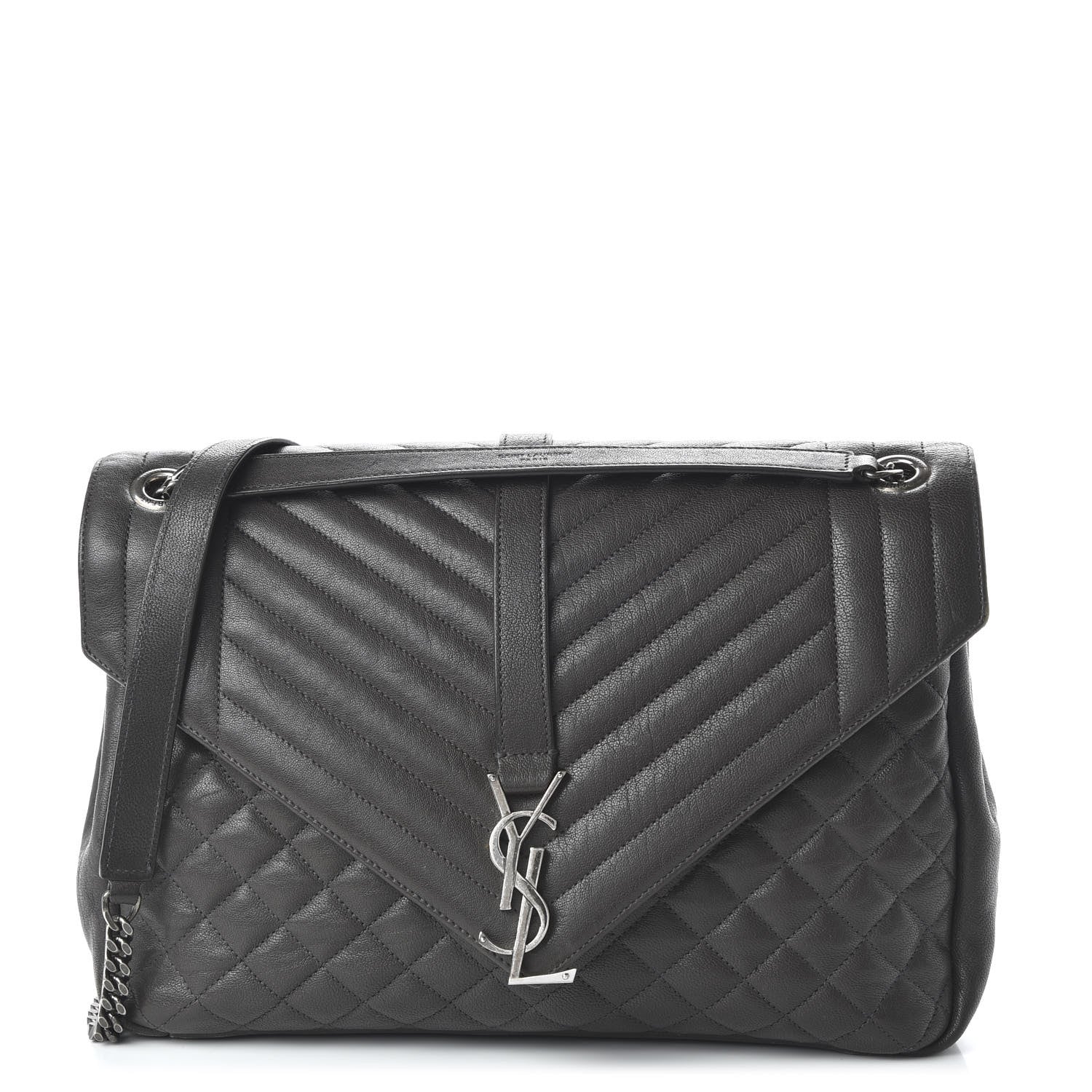 Saint Laurent Sheepskin Matelasse Chevron Monogram Large College Satchel Dark Anthracite 1 of 9