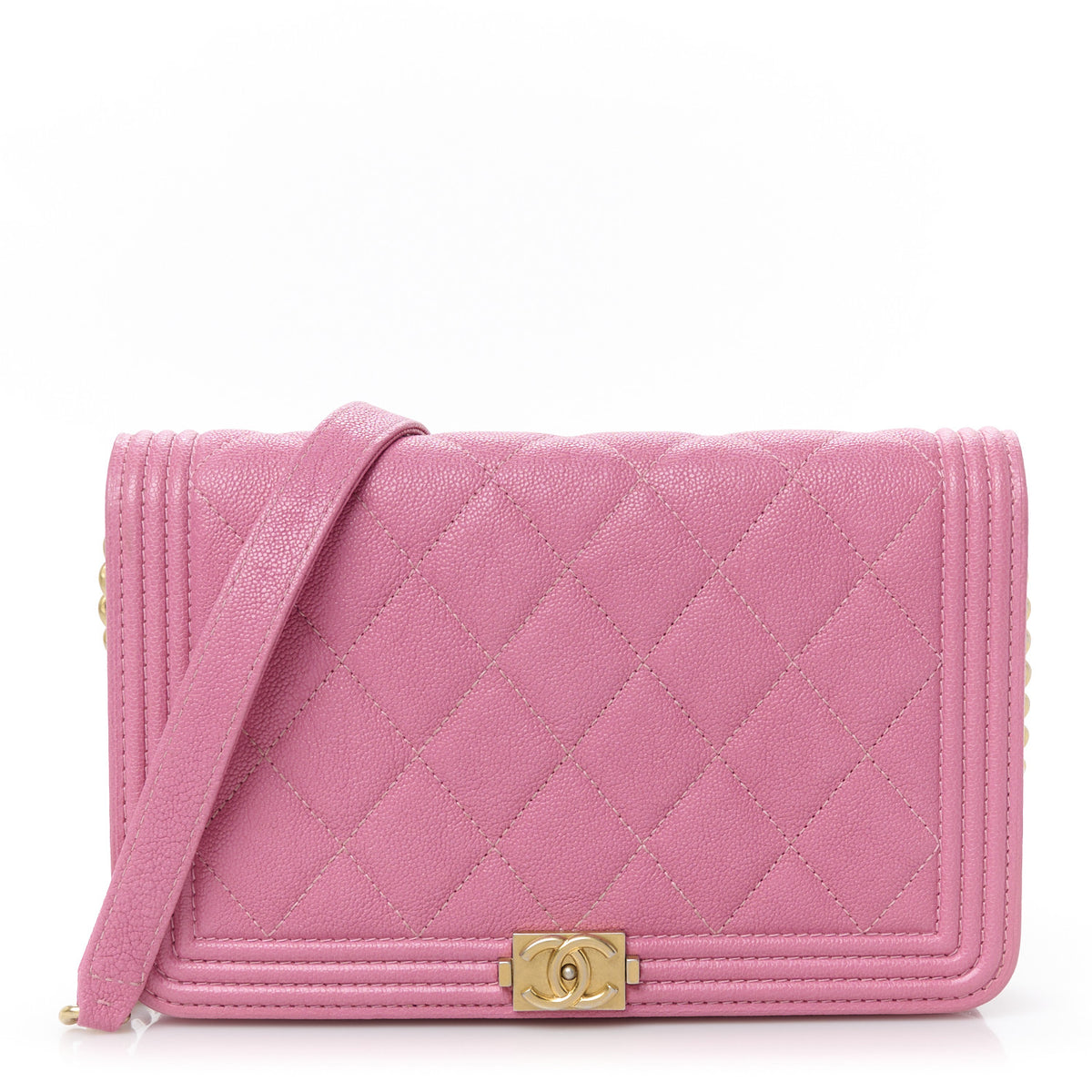 Chanel Caviar Quilted Boy Wallet On Chain WOC Pink 1 of 11