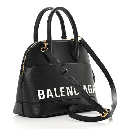 Balenciaga Signature Grained Calfskin Logo S Ville Top Handle Bag Black White 3 of 19