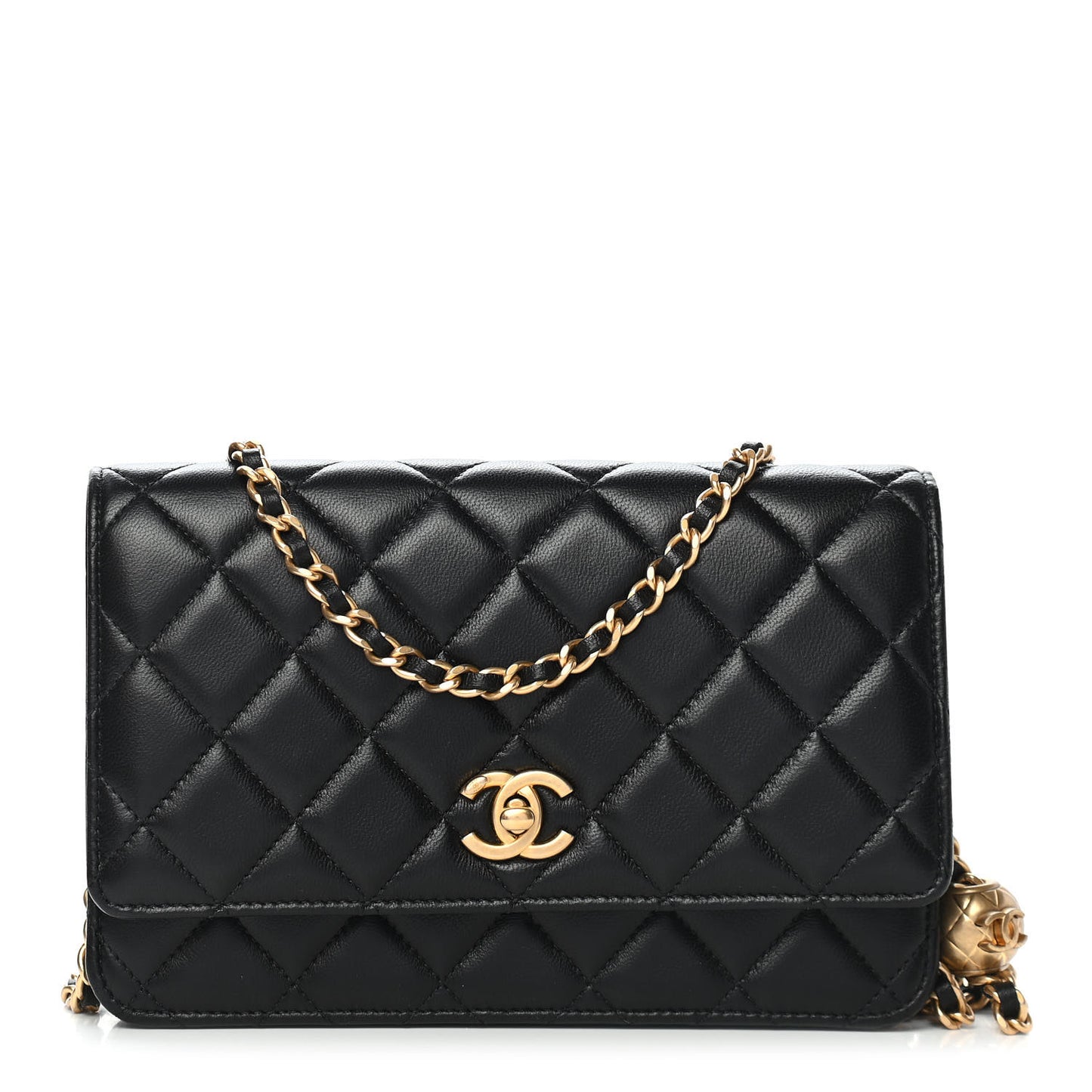 Lambskin Quilted CC Pearl Crush Wallet on Chain WOC Black