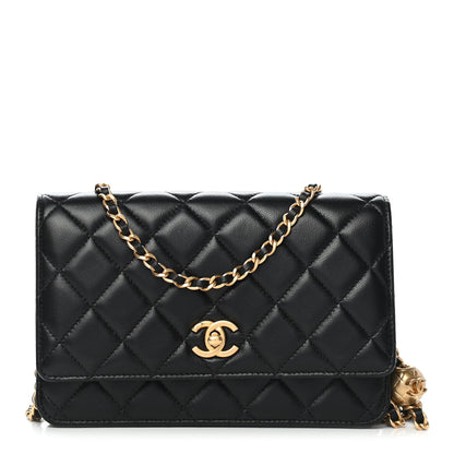 Chanel Lambskin Quilted CC Pearl Crush Wallet on Chain WOC Black 1 of 9