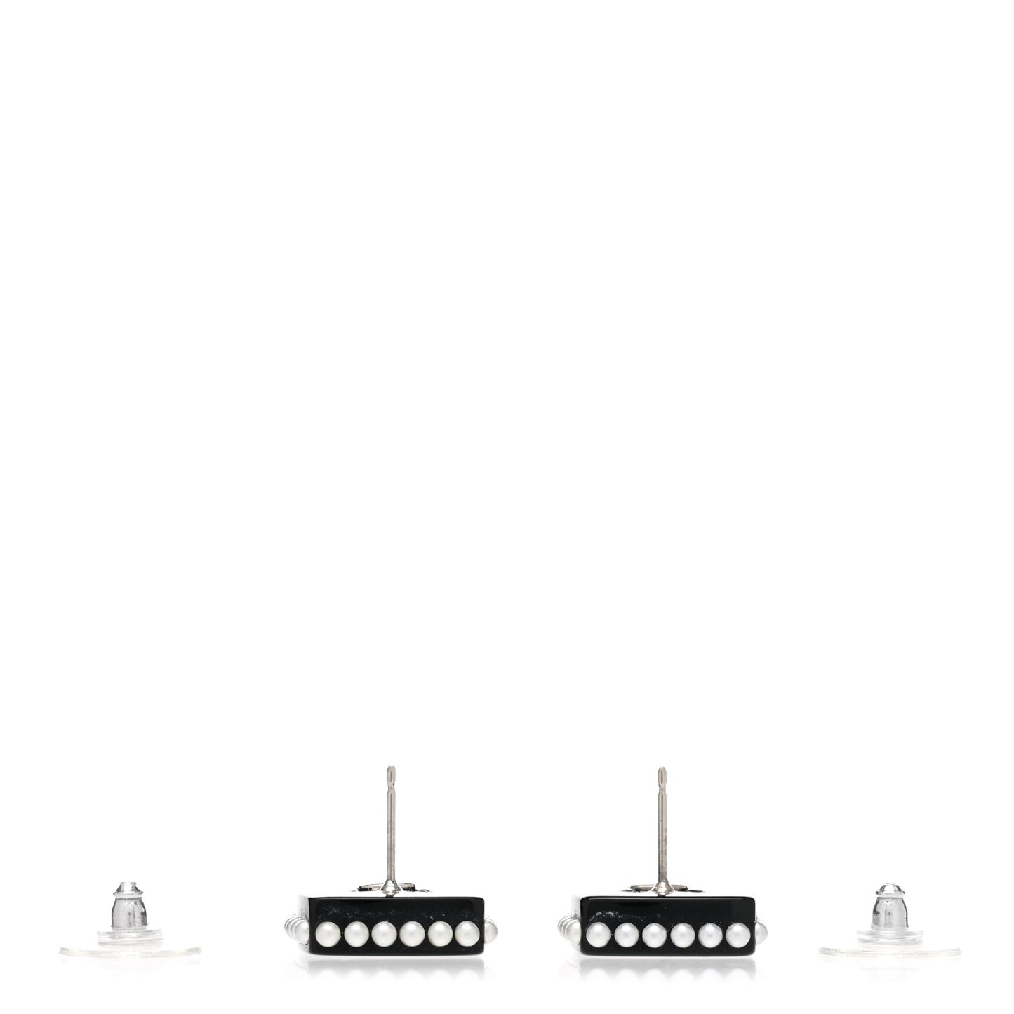 Resin Pearl Square CC Earrings Black