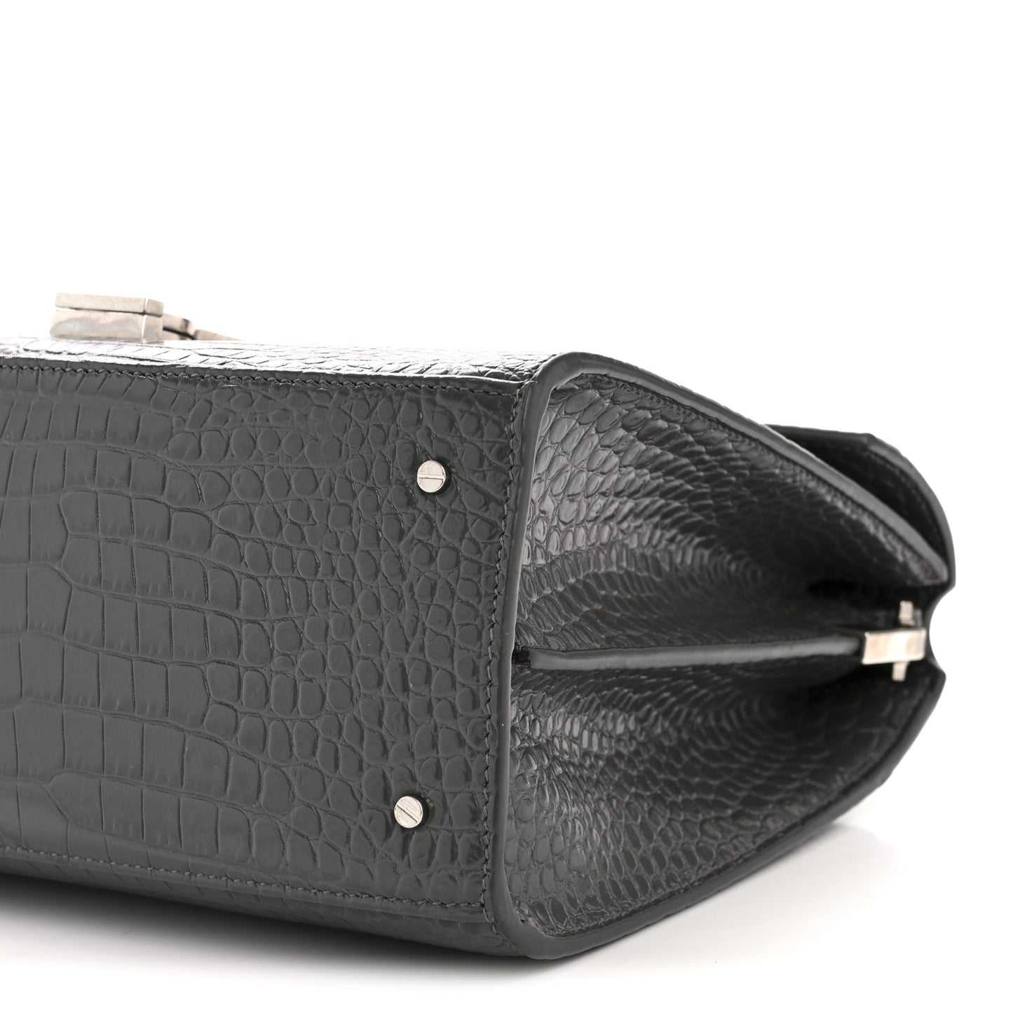Calfskin Crocodile Embossed Medium Classic Monogram Cassandra Top Handle Fog