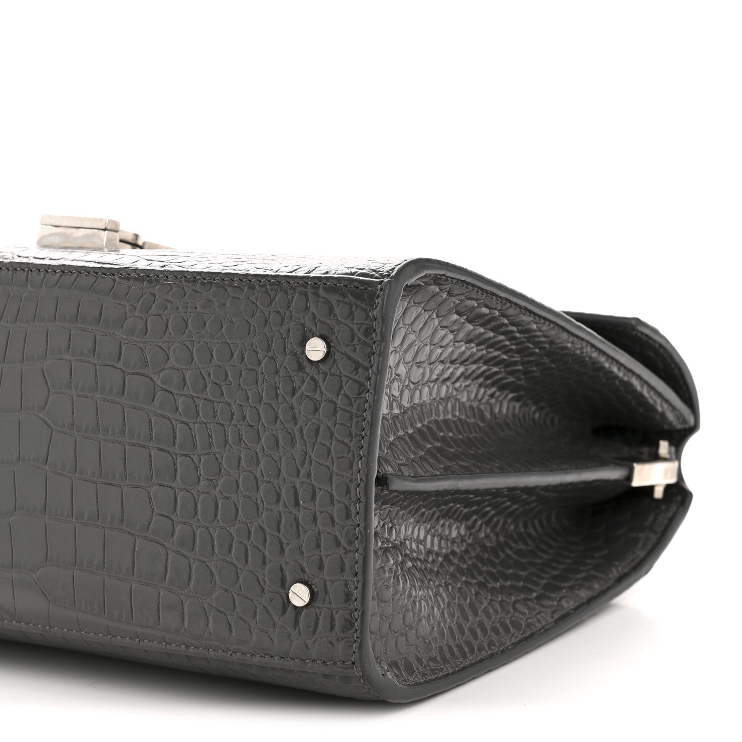 Saint Laurent Calfskin Crocodile Embossed Medium Classic Monogram Cassandra Top Handle Fog 10 of 16