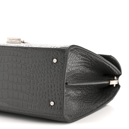 Saint Laurent Calfskin Crocodile Embossed Medium Classic Monogram Cassandra Top Handle Fog 10 of 16
