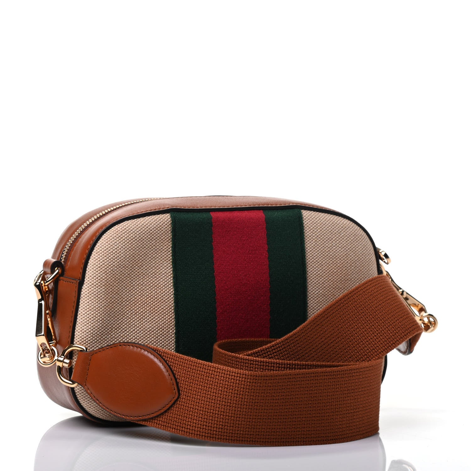 Gucci Vintage Canvas Web Shoulder Bag Sand Cuir 2 of 4